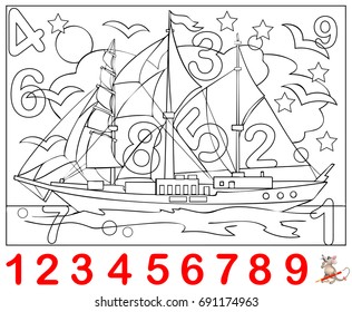 Educational Page For Young Children. Need To Find The Numbers Hidden In The Picture And Paint Them. Logic Puzzle Game. Vector Cartoon Image.