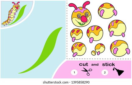Educational paper game for children, caterpillar. Use scissors and glue to create an image.