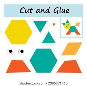  Educational paper game for children. Cut parts of the image and glue on the paper. DIY worksheet. Cartoon animal.