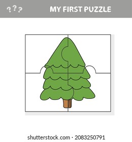 Educational paper game for children, fir-tree. Jigsaw puzzle. My first puzzle