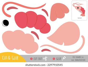 Educational paper game for children. Use scissors and glue to make a cute cartoon shrimp from the colored pieces.