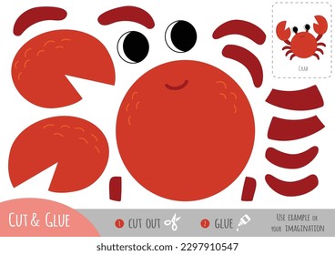 Educational paper game for children. Use scissors and glue to make a cute cartoon crab from the colored pieces.