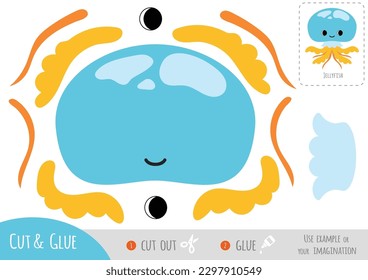 Educational paper game for children. Use scissors and glue to make a cute cartoon jelly fish from the colored pieces. 