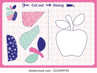 An educational paper game for the development of preschool children. Cut out parts of the image and glue it to the paper. Vector illustration. Use scissors and glue to create an appliqué. 