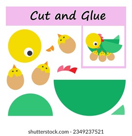 Educational paper game for kids. Cut parts of the image and glue on the paper. DIY worksheet. 
