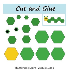  Educational paper game for kids. Cut parts of the image and glue on the paper. DIY worksheet. Cartoon worm.