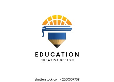 Educational pencil icon logo design with creative concept