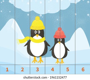 Educational penguin puzzle for children. Vector illustration