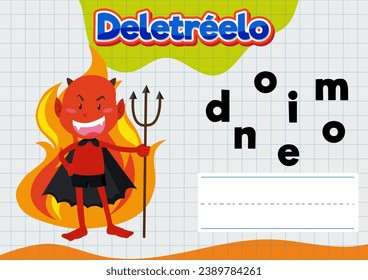 Educational picture of a devil-themed spelling worksheet in Spanish