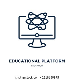 Bildungsplattform Symbol aus der Bildungs-Sammlung. Dünne lineare Bildungsplattform, Bildung, Rahmensymbol einzeln auf weißem Hintergrund. Zeilenvektorbildungsplattform-Zeichen, Symbol für 