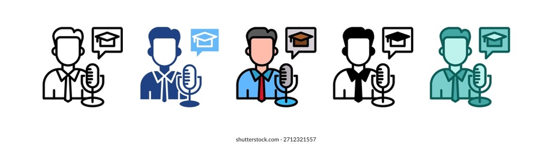 Icono de podcast educativo Ilustración vectorial múltiple