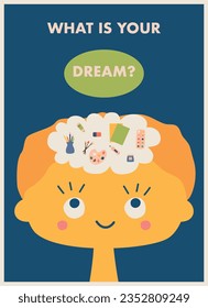 educational poster with a child dreaming about the profession of an artist vector illustration