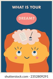 educational poster with a child dreaming about the profession of a writer