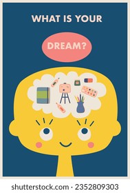 educational poster with a child dreaming about the profession of an artist