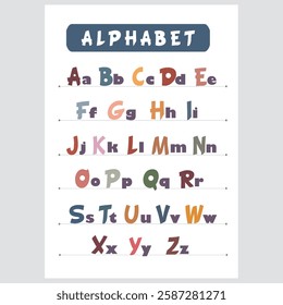 Educational poster for kids featuring an alphabets theme to teach letter recognition and phonics.