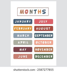 Educational poster for kids featuring a months theme to teach the calendar and seasonal changes.