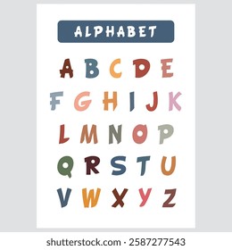 Educational poster for kids featuring uppercase alphabets theme to teach letter recognition and phonics.