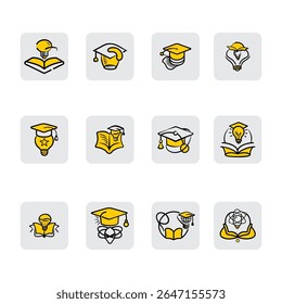 Educational presentation with graduates, showing future of education. Vector Illustration of Artificial Intelligence Concept. Flat Modern Design for Web Page, Banner, Presentation.