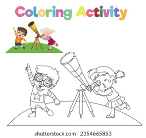 Educational printable coloring worksheet. Coloring activity for children with space exploration theme. Vector illustration file.