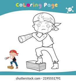 Educational printable coloring worksheet. Cute pirate illustration. Vector outline for coloring page.