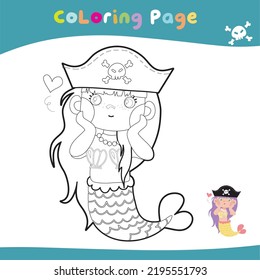 Educational printable coloring worksheet. Cute pirate illustration. Vector outline for coloring page.