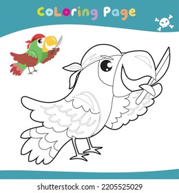 Educational printable coloring worksheet. Cute pirate illustration. Vector outline for coloring page.