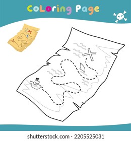 Hoja de trabajo de coloreado educativo imprimible. Cuta ilustración pirata. Esquema del vector para la página de coloreado.