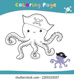 Educational printable coloring worksheet. Cute pirate illustration. Vector outline for coloring page.