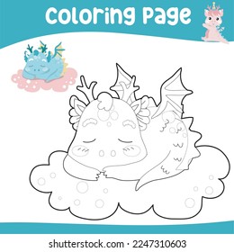 Educational printable coloring worksheet. Cute dragon illustration. Vector outline for coloring page.