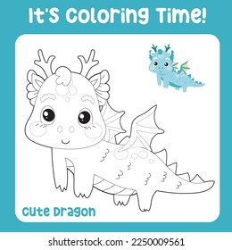 Educational printable coloring worksheet. Cute dragon illustration. Vector outline for coloring page.