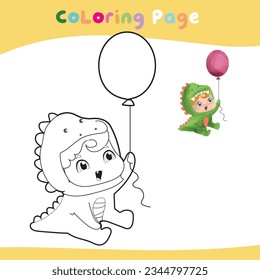 Hoja de trabajo de coloreado educativo imprimible. Ilustración de dinosaurios colorantes. La coloración de los niños. Esquema del vector para la página de coloreado.