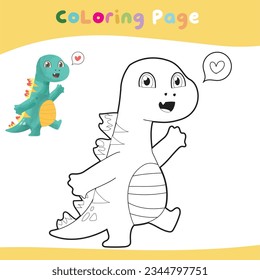 Hoja de trabajo de coloreado educativo imprimible. Ilustración de dinosaurios colorantes. La coloración de los niños. Esquema del vector para la página de coloreado.