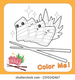 Bilddruckfähige Farbtabelle. Hübsches japanisches Essen. Asiatische Küche. Kawaii süße Sushi-Sammlungen mit lächelndem Gesicht und rosafarbenen Wangen. Vektorgrafik.