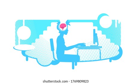 Educational process flat concept vector illustration. Schoolboy doing homework, studying online. 2D cartoon character for web design. Brain absorbs new information creative idea