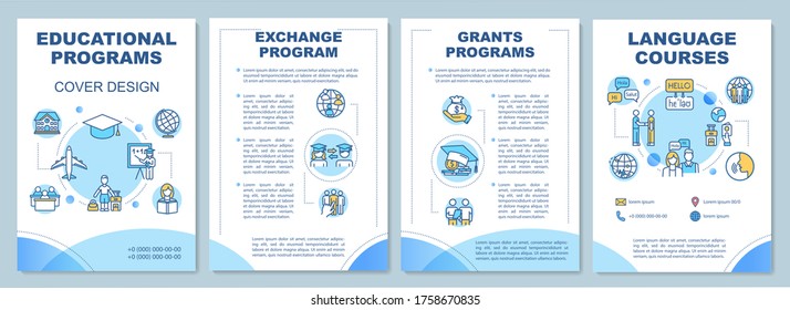 Educational Program Brochure Template. Student Exchange. Flyer, Booklet, Leaflet Print, Cover Design With Linear Icons. Vector Layouts For Magazines, Annual Reports, Advertising Posters