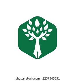 Concepto de diseño de logotipo educativo o editorial. Manos humanas y con diseño de iconos de lápiz. 