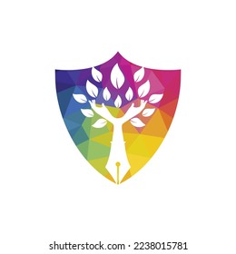 Educational or publishing logo design concept. Human hands and with pen icon design. 