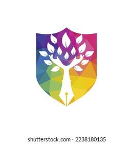 Educational or publishing logo design concept. Human hands and with pen icon design. 