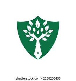 Educational or publishing logo design concept. Human hands and with pen icon design. 