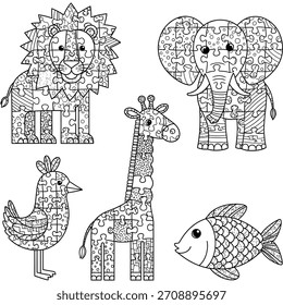 Educational Puzzle Animals Coloring Sheet for Children