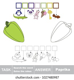 Educational puzzle game for kids. Find the hidden word Paprika