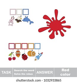 Educational puzzle game for kids. Find the hidden word Red Color Blot