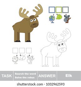 Educational puzzle game for kids. Find the hidden word Elk