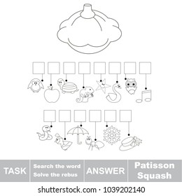 Educational puzzle game for kids. Find the hidden word Patisson Squash