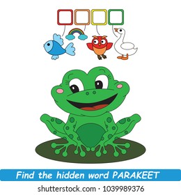Educational Puzzle Game For Kids. Find The Hidden Word Frog