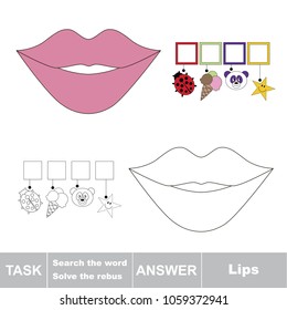 Educational puzzle game for kids. Find the hidden word Lips