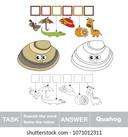 Educational puzzle game for kids. Find the hidden word funny Quahog Sea shell