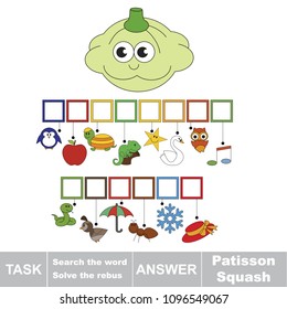 Educational puzzle game for kids. Find the hidden word Patisson Squash