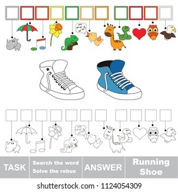 Educational puzzle game for kids. Find the hidden word Running Shoes