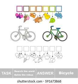 Educational puzzle game for kids. Find the hidden word Bicycle
